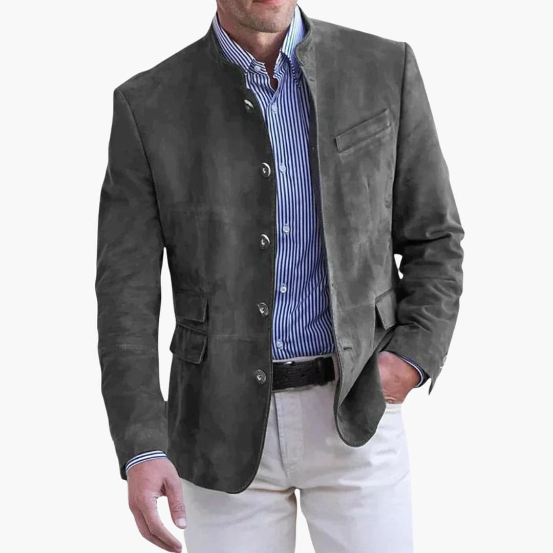 Luxeraum.de Jackets Grau / S Blazer – Strukturierte Oberfläche – Stehkragen & Knopfleiste – Herren