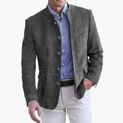 Luxeraum.de Jackets Grau / S Blazer – Strukturierte Oberfläche – Stehkragen & Knopfleiste – Herren