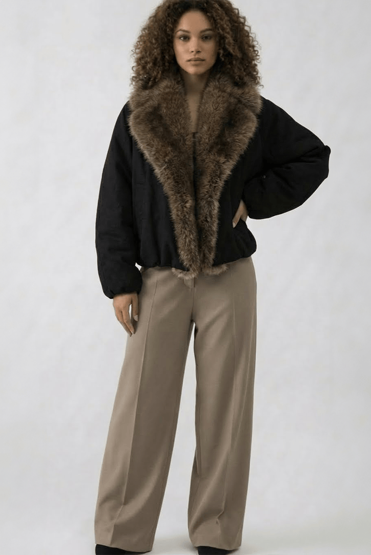Luxeraum.de Bomber Jackets Bomberjacke – Materialmix – Faux-Fur-Kragen – Damen