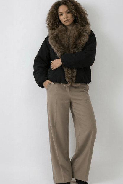Luxeraum.de Bomber Jackets XS Bomberjacke – Materialmix – Faux-Fur-Kragen – Damen