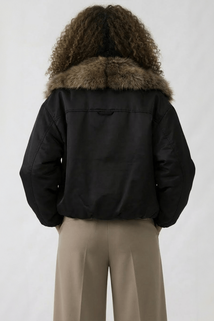 Luxeraum.de Bomber Jackets Bomberjacke – Materialmix – Faux-Fur-Kragen – Damen