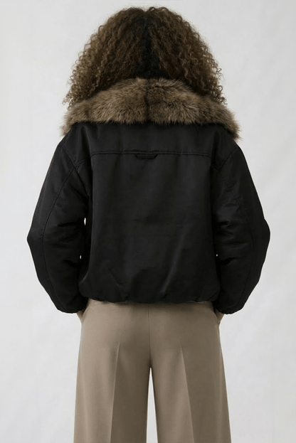 Luxeraum.de Bomber Jackets Bomberjacke – Materialmix – Faux-Fur-Kragen – Damen