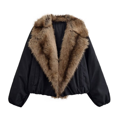 Luxeraum.de Bomber Jackets Bomberjacke – Materialmix – Faux-Fur-Kragen – Damen