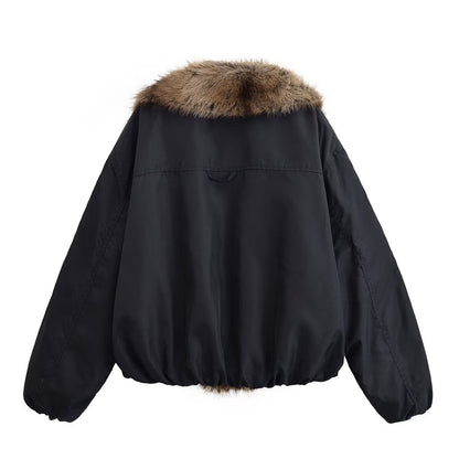 Luxeraum.de Bomber Jackets Bomberjacke – Materialmix – Faux-Fur-Kragen – Damen