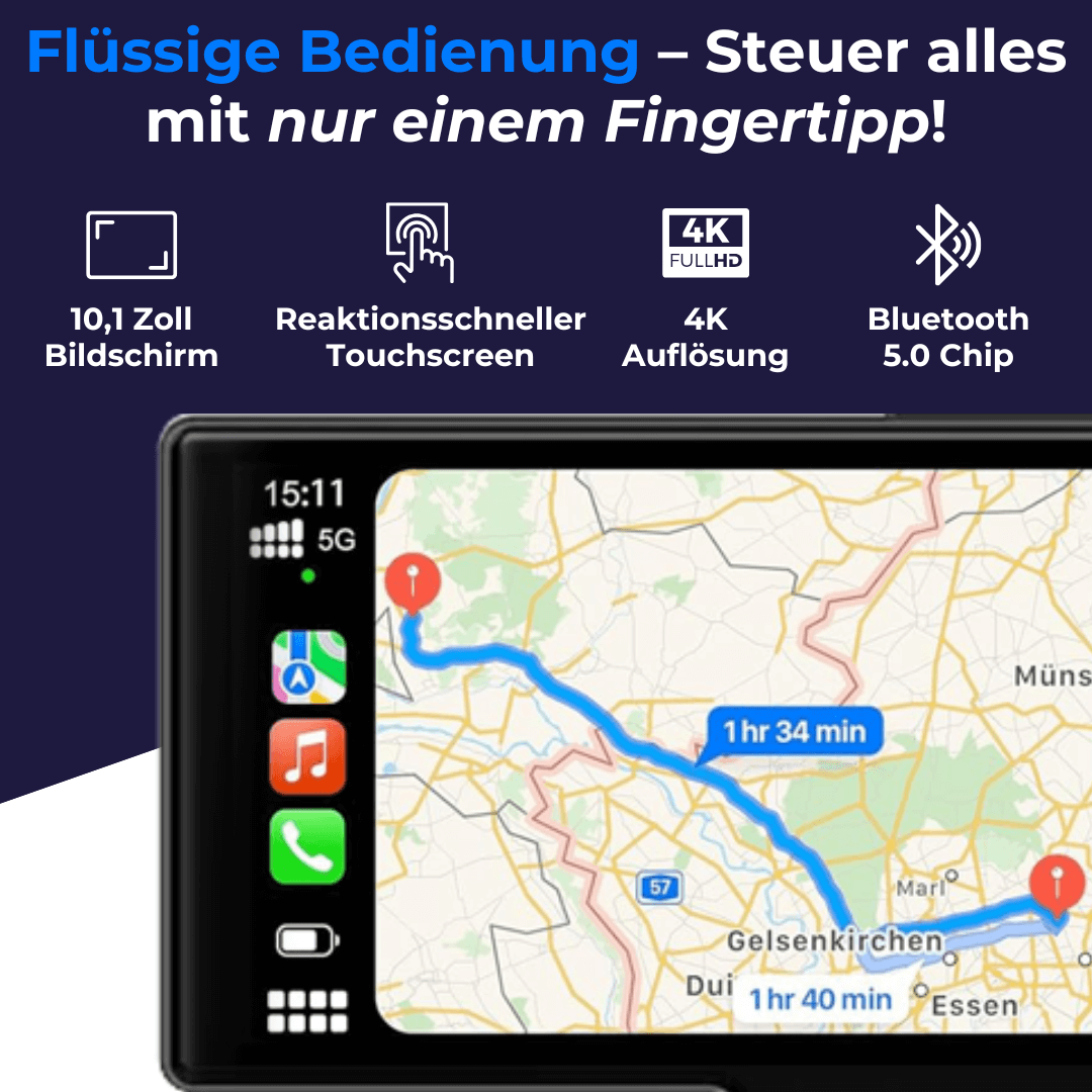 Luxeraum.de Motor Vehicle A/V Players & In-Dash Systems Auto Display mit Apple CarPlay & Android Auto CarMate™ – 10" Touchscreen Navigation, Bluetooth & Rückfahrkamera