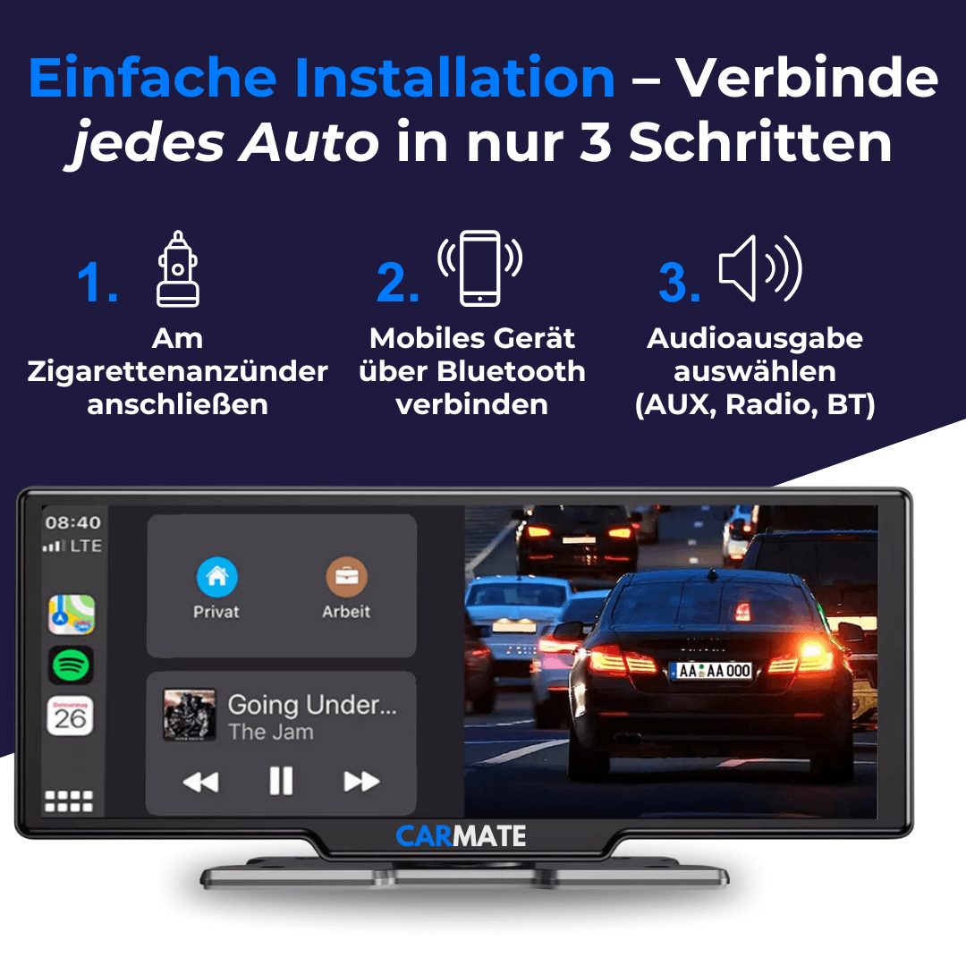 Luxeraum.de Motor Vehicle A/V Players & In-Dash Systems Auto Display mit Apple CarPlay & Android Auto CarMate™ – 10" Touchscreen Navigation, Bluetooth & Rückfahrkamera