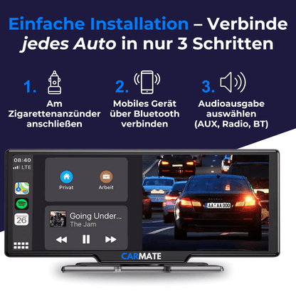 Luxeraum.de Motor Vehicle A/V Players & In-Dash Systems Auto Display mit Apple CarPlay & Android Auto CarMate™ – 10" Touchscreen Navigation, Bluetooth & Rückfahrkamera