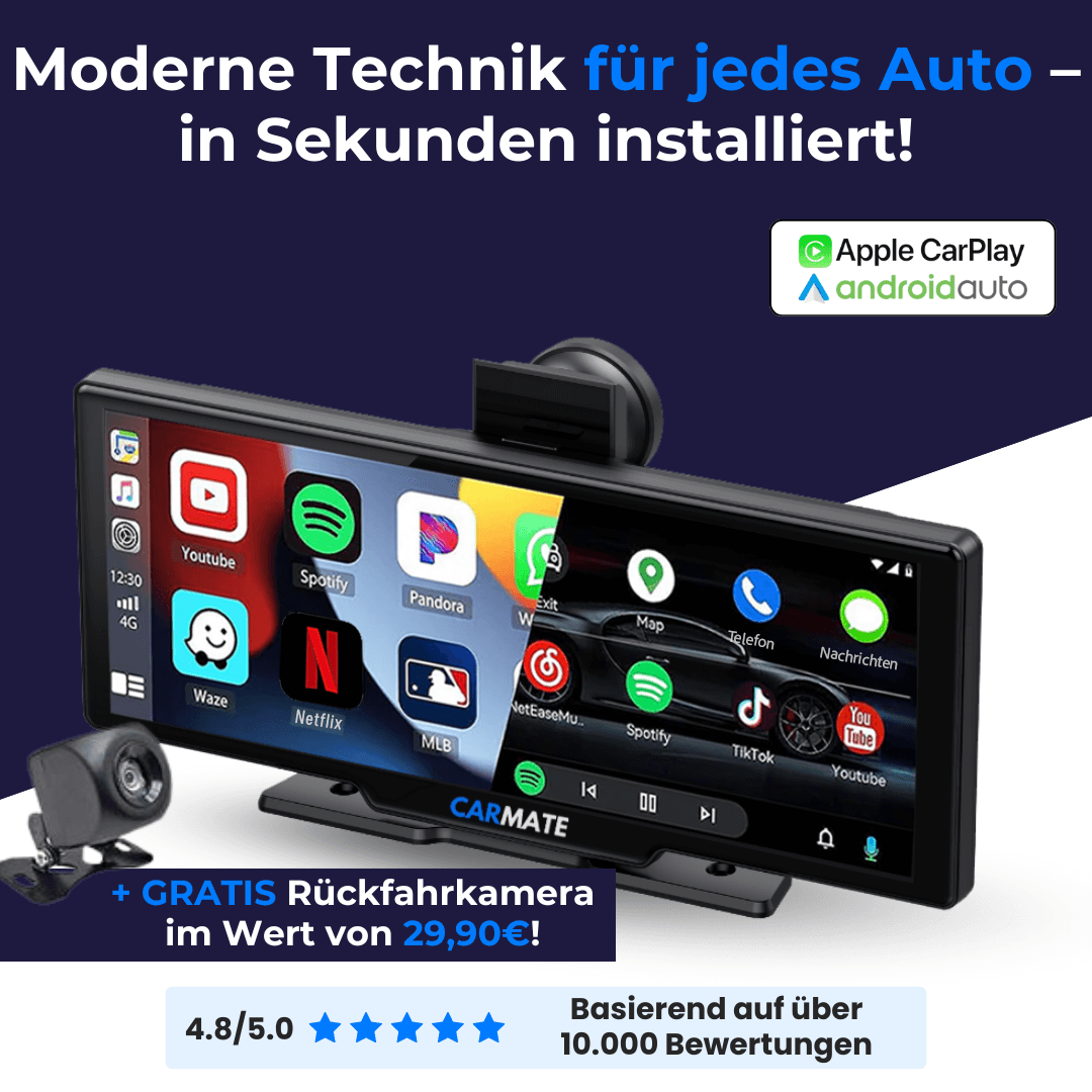 Luxeraum.de Motor Vehicle A/V Players & In-Dash Systems Auto Display mit Apple CarPlay & Android Auto CarMate™ – 10" Touchscreen Navigation, Bluetooth & Rückfahrkamera