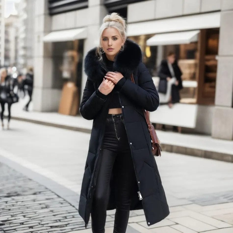 Luxeraum.de Schwarz / S Damen Daunen-Steppmantel lang, warm & elegant mit Kragen