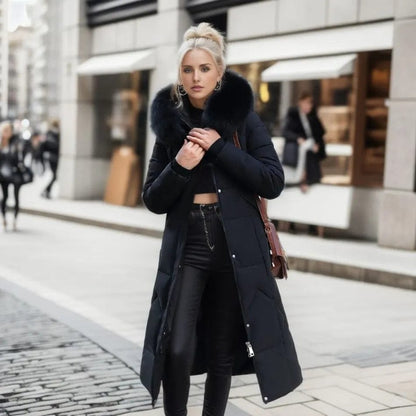Luxeraum.de Schwarz / S Damen Daunen-Steppmantel lang, warm & elegant mit Kragen