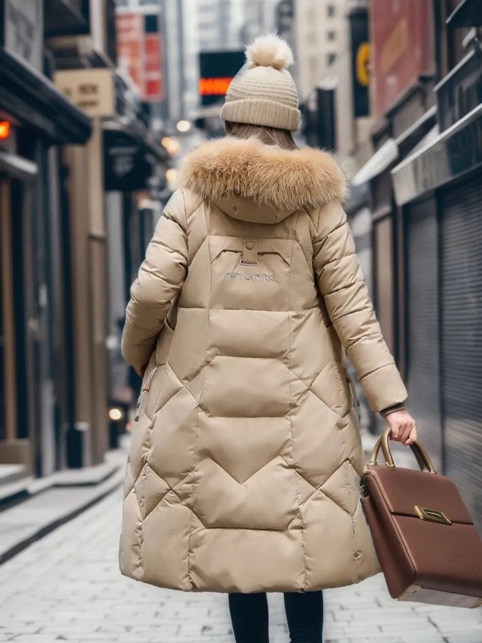 Luxeraum.de Damen Daunen-Steppmantel lang, warm & elegant mit Kragen