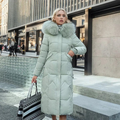 Luxeraum.de Grün / S Damen Daunen-Steppmantel lang, warm & elegant mit Kragen
