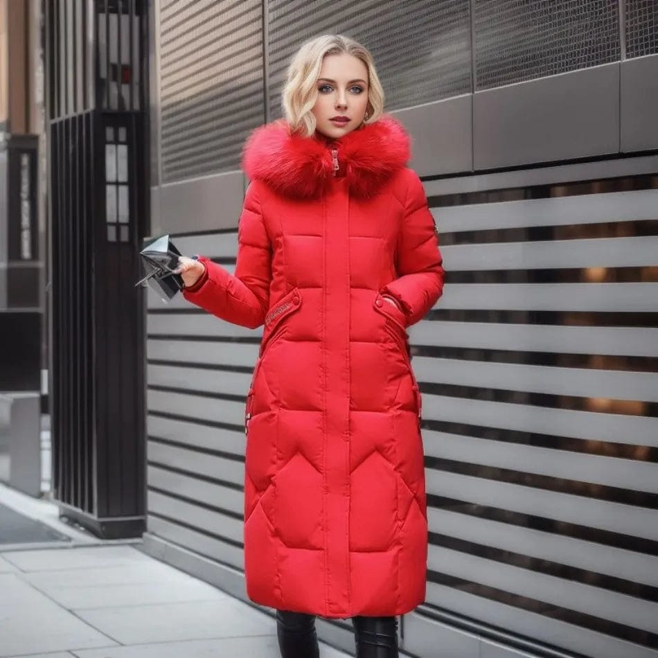 Luxeraum.de Rot / S Damen Daunen-Steppmantel lang, warm & elegant mit Kragen