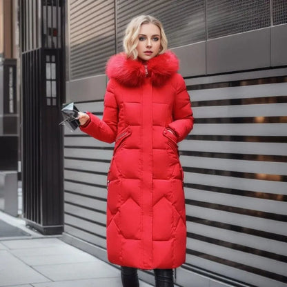 Luxeraum.de Rot / S Damen Daunen-Steppmantel lang, warm & elegant mit Kragen