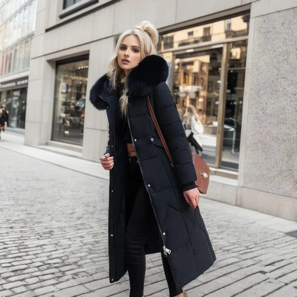 Luxeraum.de Damen Daunen-Steppmantel lang, warm & elegant mit Kragen