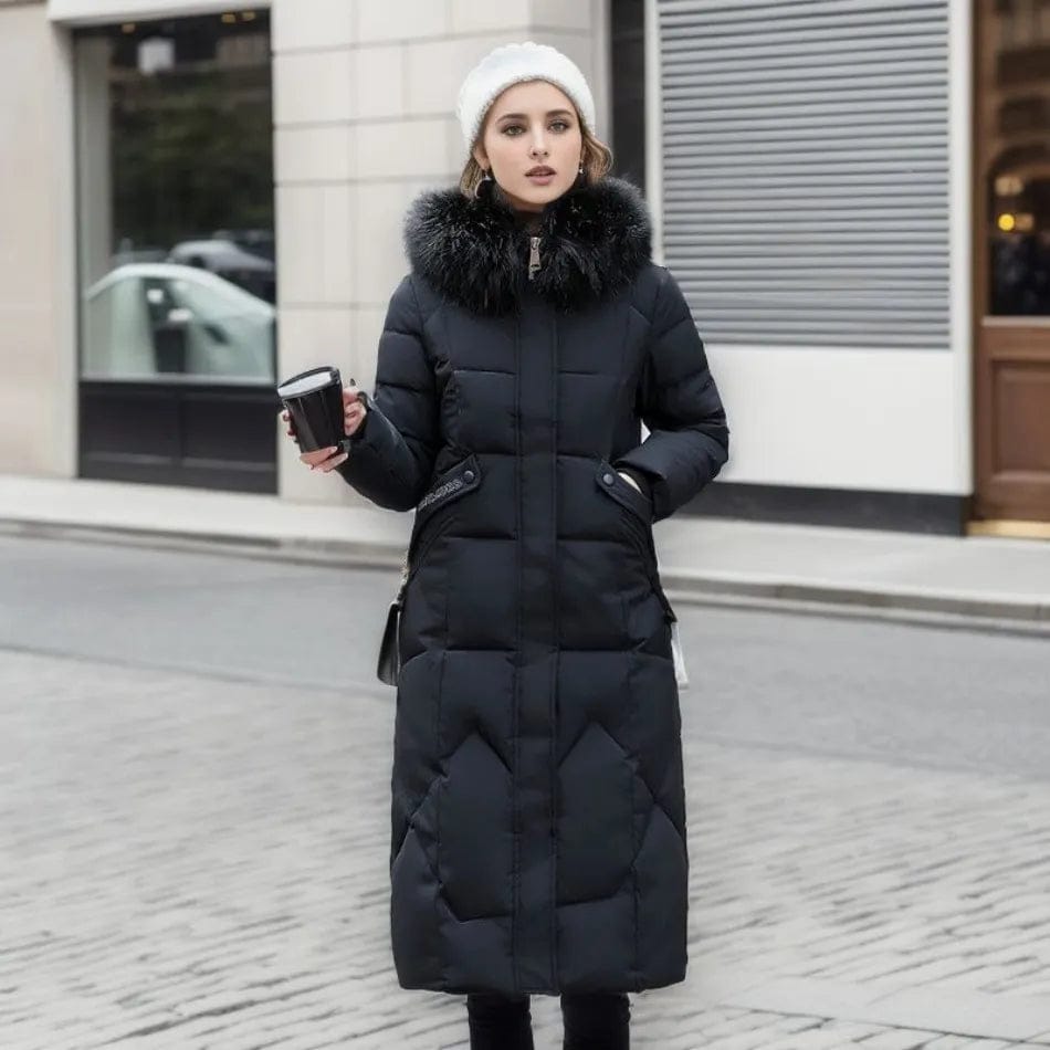 Luxeraum.de Damen Daunen-Steppmantel lang, warm & elegant mit Kragen