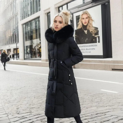Luxeraum.de Damen Daunen-Steppmantel lang, warm & elegant mit Kragen