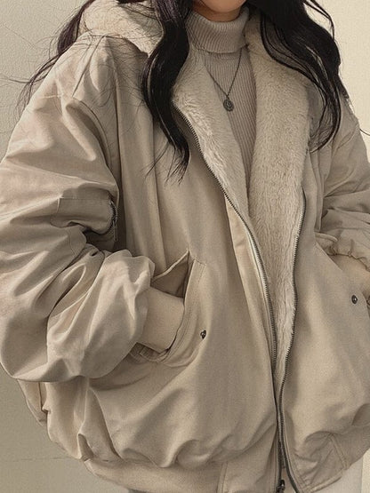 Luxeraum.de khaki / 36 Damen Fleecejacke mit Kapuze, wendbar, warm, oversized