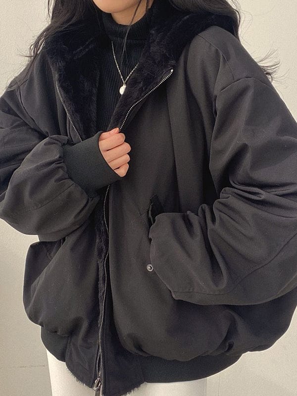 Luxeraum.de Schwarz / 36 Damen Fleecejacke mit Kapuze, wendbar, warm, oversized
