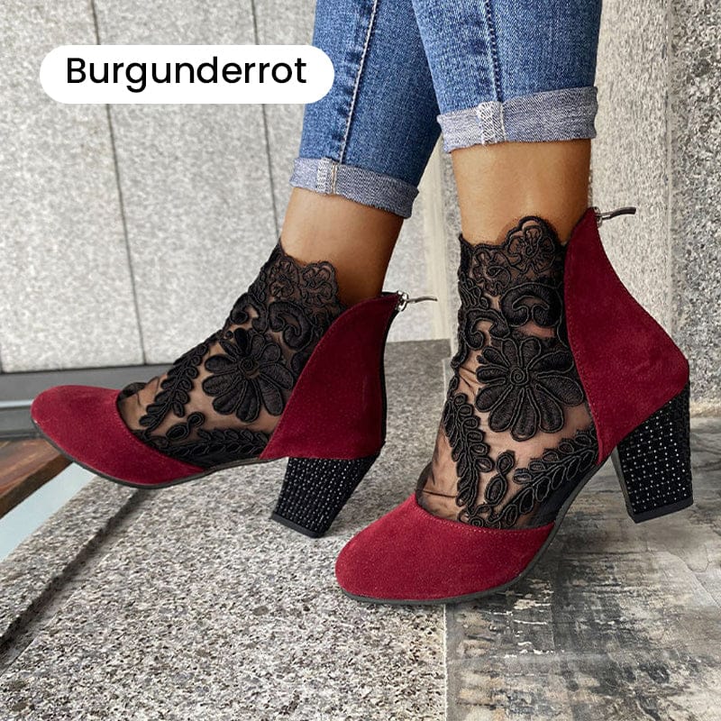 Luxeraum.de Kleidung & Accessoires Burgunderrot / 35 Damen High Heels mit eleganter Spitze für den Sommer