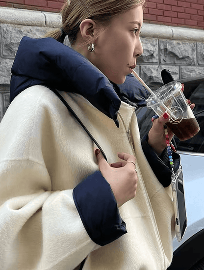 Luxeraum.de Weiß-blauw / XS Damen Kapuzenjacke Patchwork-Design, modern und hochwertig