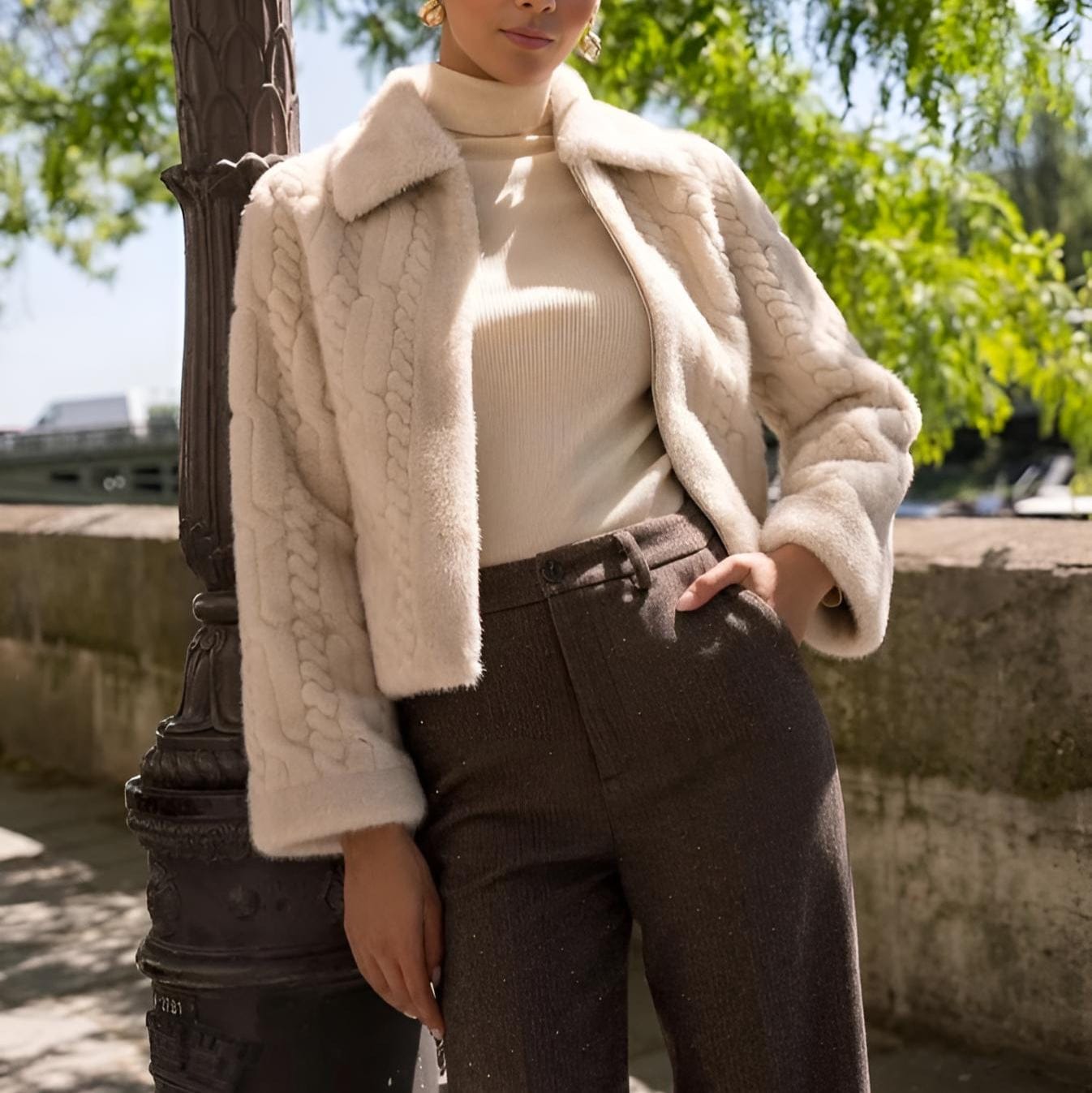 Luxeraum.de Jacke Damen Kunstfelljacke Cremebeige – warm & elegant, kurzer Schnitt