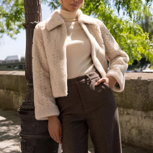 Luxeraum.de Jacke Damen Kunstfelljacke Cremebeige – warm & elegant, kurzer Schnitt
