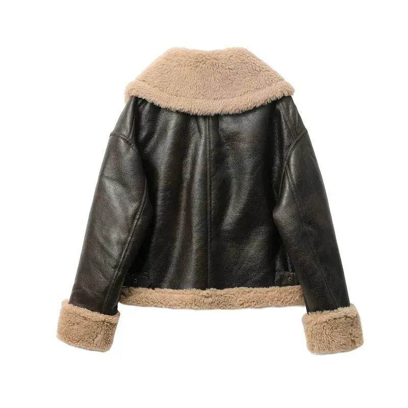 Luxeraum.de AW - Womens - Jackets & Coats Damen Lederjacke elegant mit warmem Kunstfellfutter