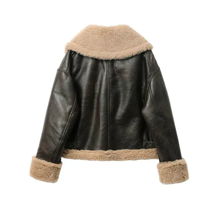 Luxeraum.de AW - Womens - Jackets & Coats Damen Lederjacke elegant mit warmem Kunstfellfutter