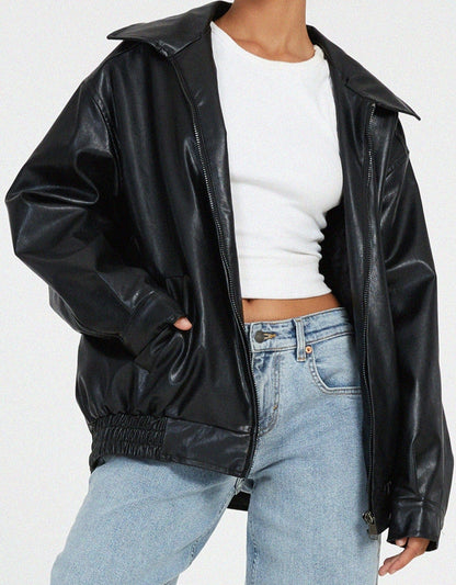 Luxeraum.de Jacke Damen Lederjacke Oversized – Hochwertig, Modern, PU-Kunstleder