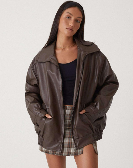 Luxeraum.de Jacke Braun / XS Damen Lederjacke Oversized – Hochwertig, Modern, PU-Kunstleder
