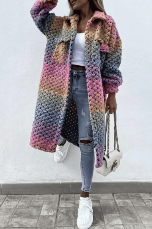 Luxeraum.de Rosa / XS Damen Mantel elegant – hochwertig gewebt, moderner Regenbogen-Look