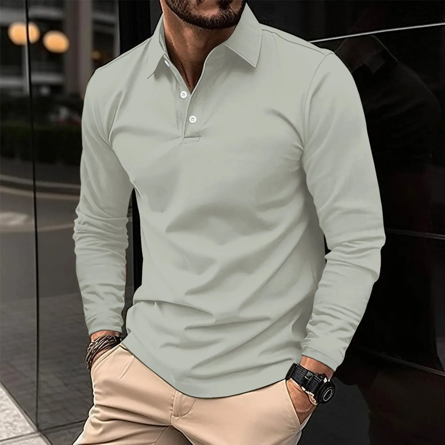 Luxeraum.de Polos Grau / S Damen Poloshirt Langarm – klassisch, hochwertig, elegant