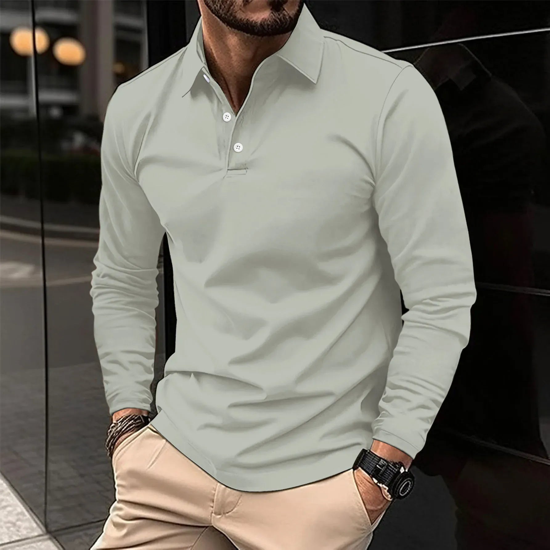 Luxeraum.de Polos Grau / S Damen Poloshirt Langarm – klassisch, hochwertig, elegant
