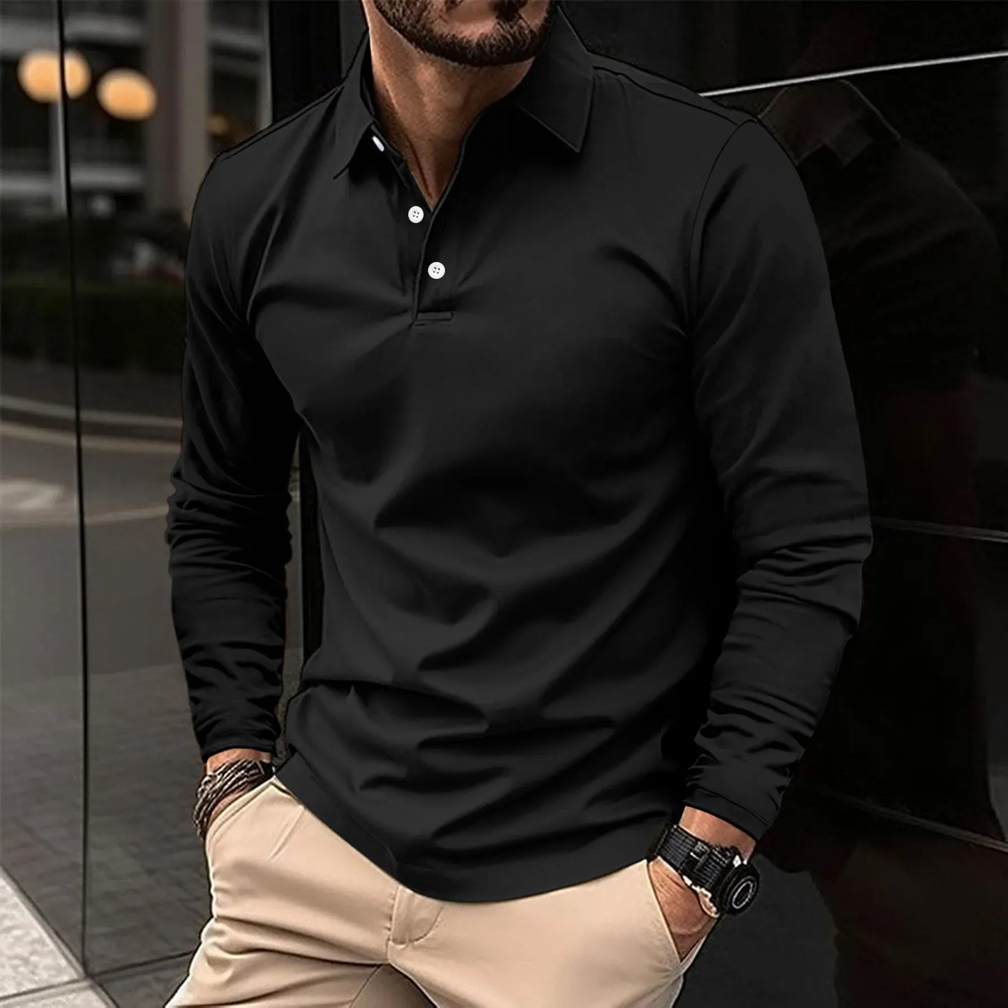 Luxeraum.de Polos Schwarz / S Damen Poloshirt Langarm – klassisch, hochwertig, elegant