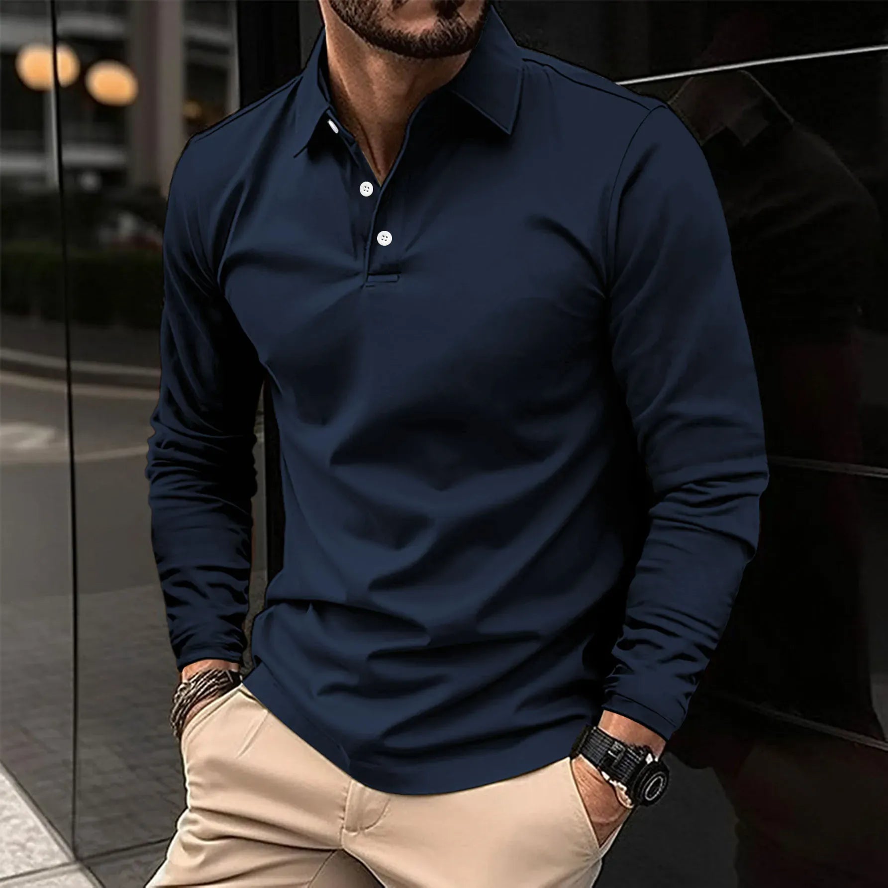 Luxeraum.de Polos Blau / S Damen Poloshirt Langarm – klassisch, hochwertig, elegant
