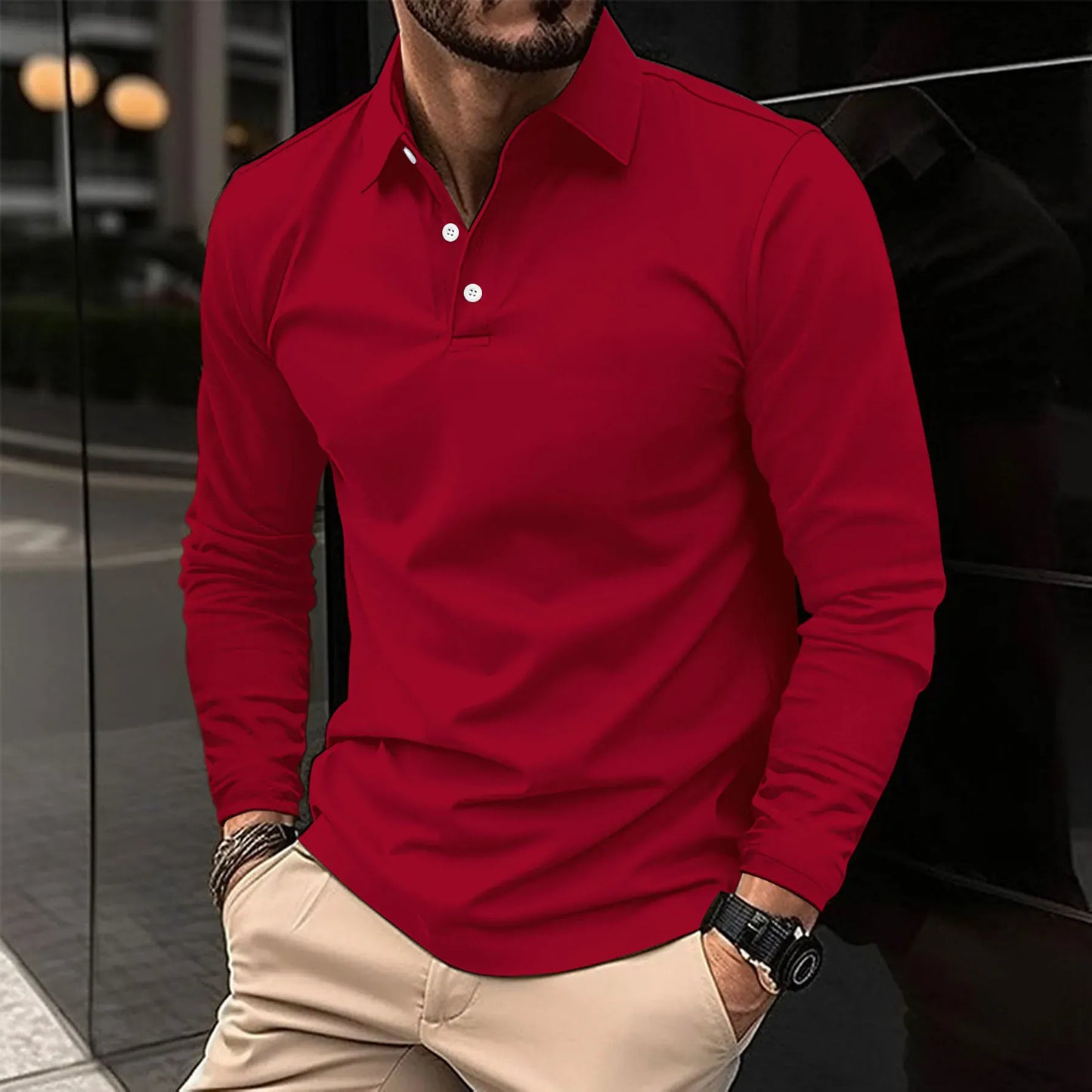 Luxeraum.de Polos Rot / S Damen Poloshirt Langarm – klassisch, hochwertig, elegant