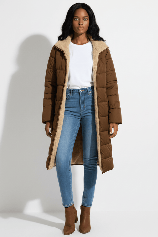 Luxeraum.de Puffer Jackets Damen Pufferjacke warm mit Kapuze – Longline Winterjacke