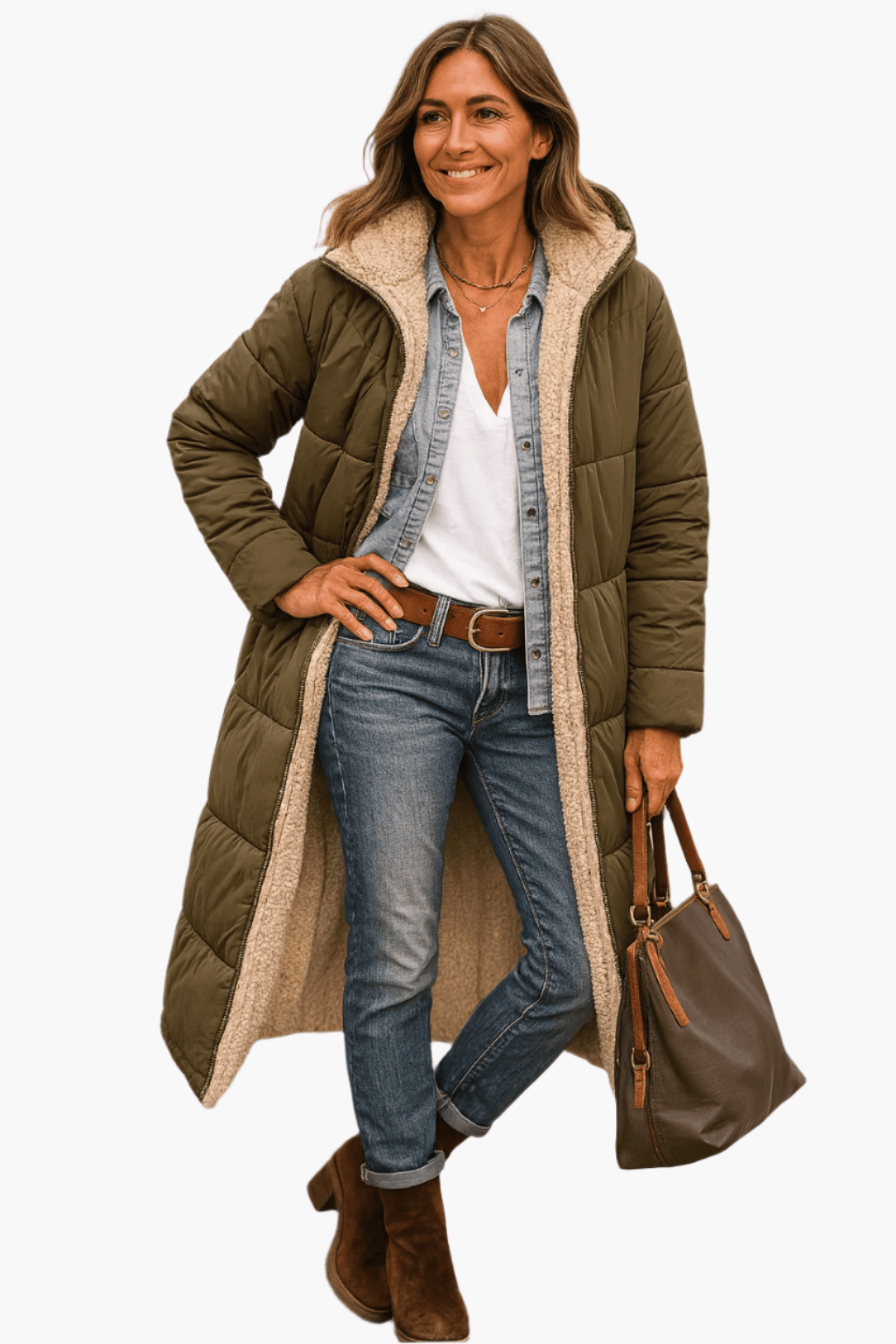 Luxeraum.de Puffer Jackets Armeegrün / S Damen Pufferjacke warm mit Kapuze – Longline Winterjacke