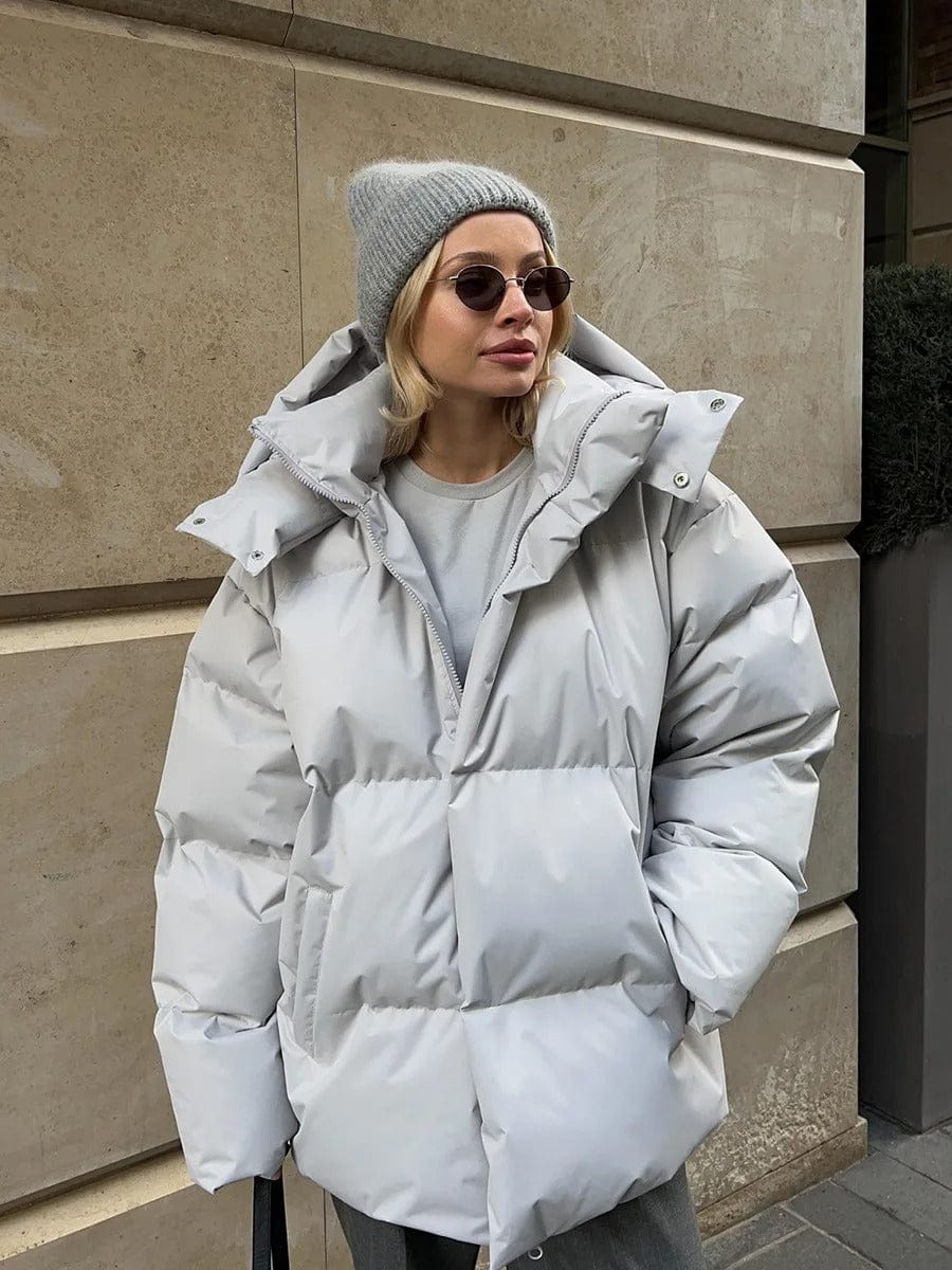 Luxeraum.de Puffer Jackets Hellgrau / S Damen Pufferjacke wattiert mit Kapuze – warm & hochwertig