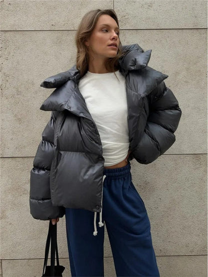 Luxeraum.de Puffer Jackets Dunkelgrau / S Damen Pufferjacke wattiert mit Kapuze – warm & hochwertig