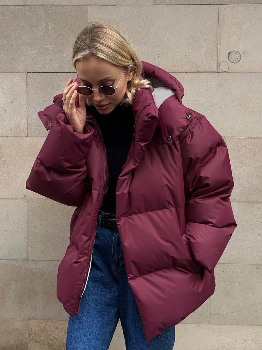 Luxeraum.de Puffer Jackets Weinrot / S Damen Pufferjacke wattiert mit Kapuze – warm & hochwertig