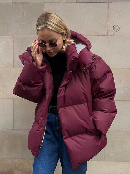 Luxeraum.de Puffer Jackets Weinrot / S Damen Pufferjacke wattiert mit Kapuze – warm & hochwertig