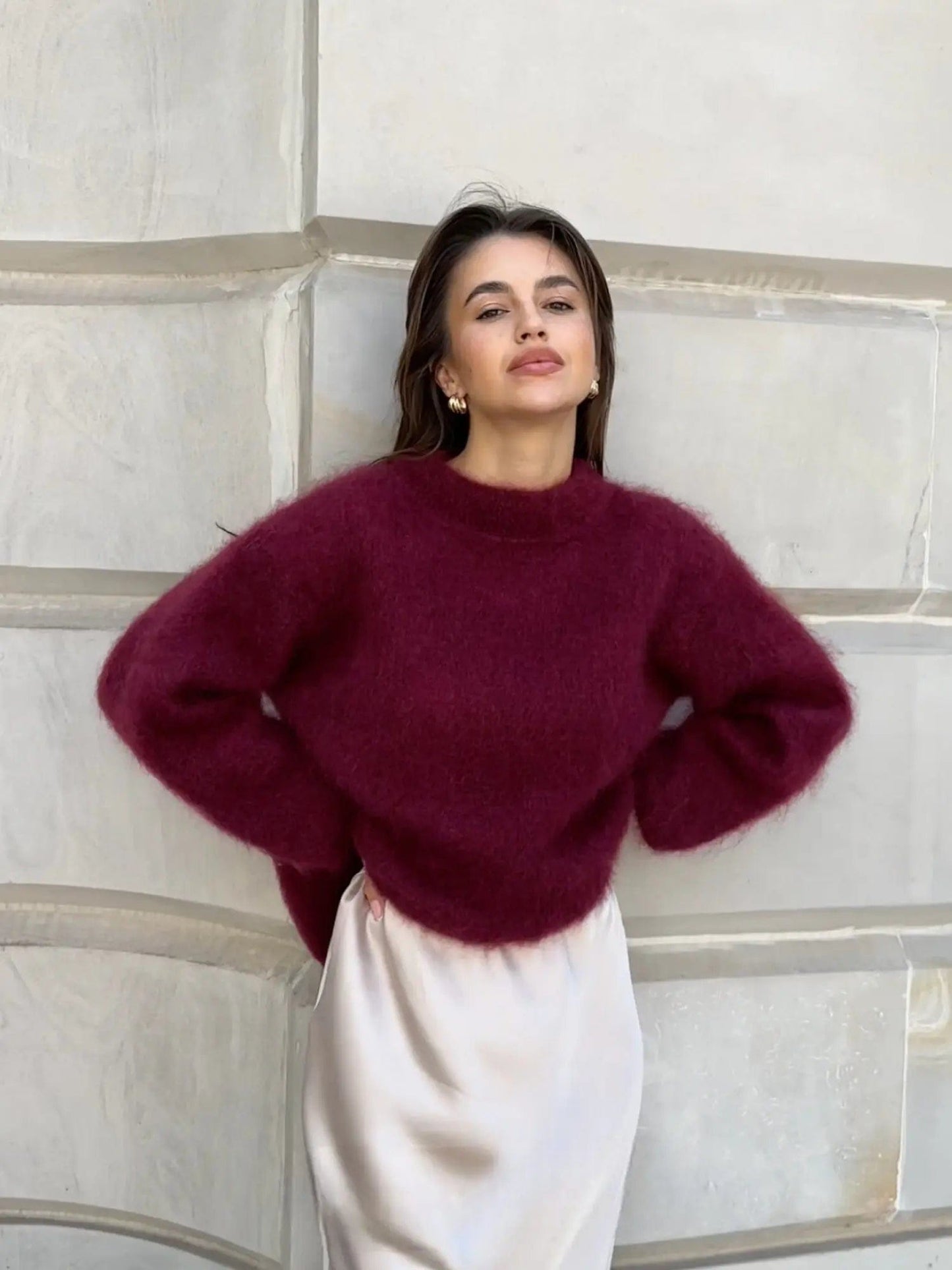 Luxeraum.de Oberteil Burgundy / S Damen Pullover aus Mohair – weich, warm, hochwertig