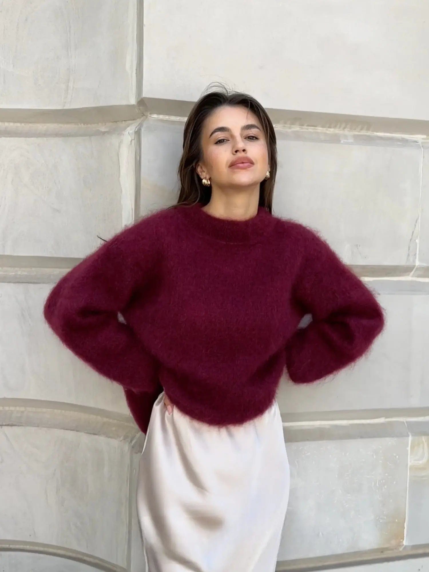 Luxeraum.de Oberteil Burgundy / S Damen Pullover aus Mohair – weich, warm, hochwertig