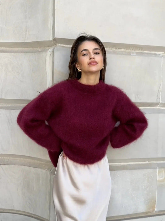 Luxeraum.de Oberteil Burgundy / S Damen Pullover aus Mohair – weich, warm, hochwertig