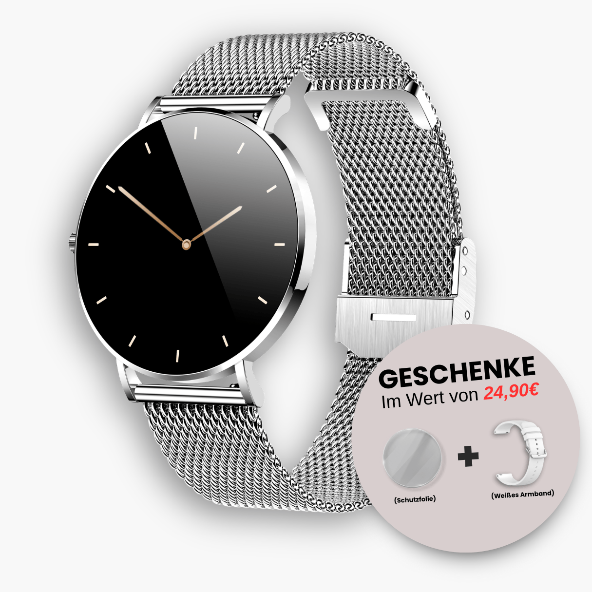 Luxeraum.de Smart Watches Silber Damen Smartwatch - Eleganza PRO Roségold/Silber - Milanaise-Armband - Herzfrequenz - Schlaftracking - Wasserdicht