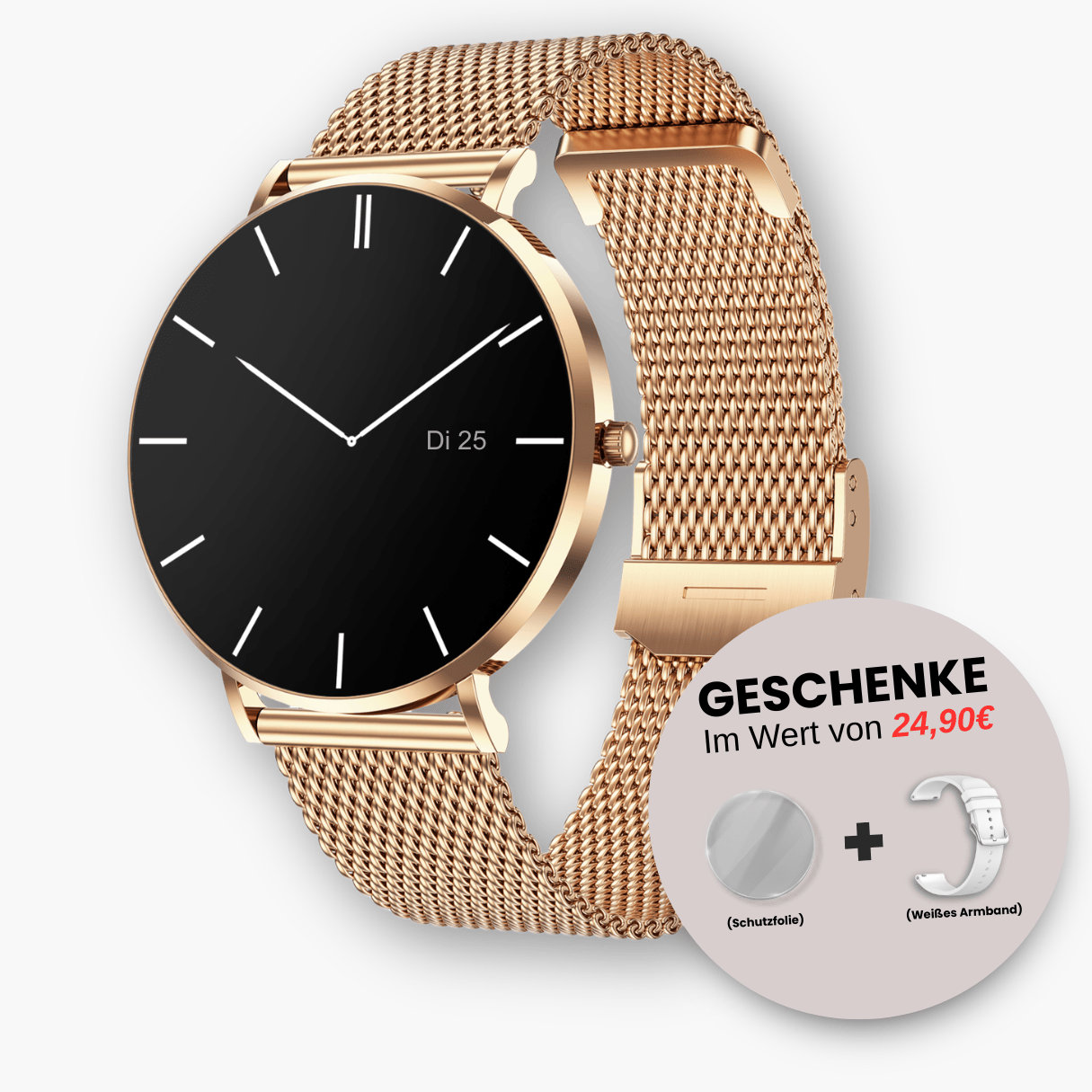 Luxeraum.de Smart Watches Rosé Gold Damen Smartwatch - Eleganza PRO Roségold/Silber - Milanaise-Armband - Herzfrequenz - Schlaftracking - Wasserdicht