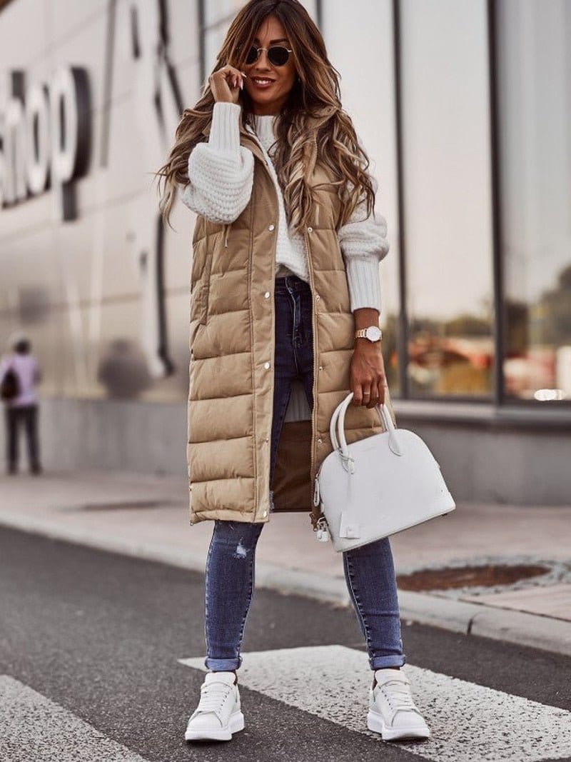 Luxeraum.de Jackets Beige / S Damen Steppweste lang – warm & elegant