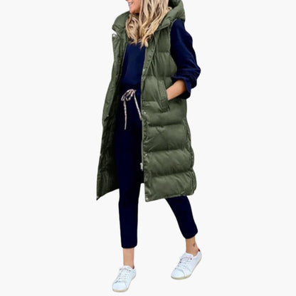 Luxeraum.de huis van stijl20240917 Militärgrün / S Damen Steppweste Lang – warm, modern mit Kapuze und Taschen